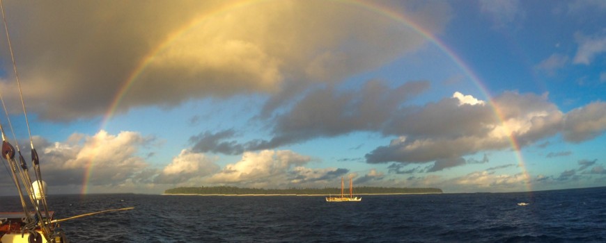 Rainbows follow Hōkūleʻa everywhere, today it was at Swains Island.