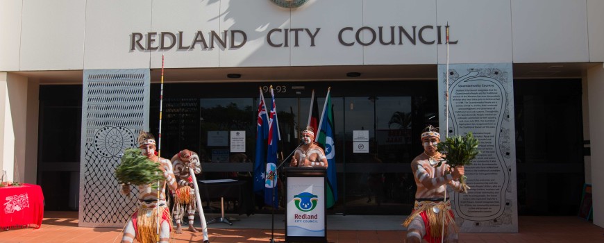 Quandamooka dancers celebrate statement of recognition.
