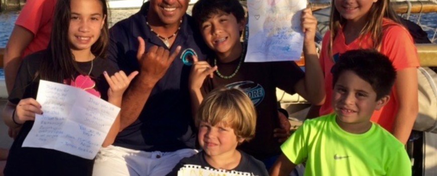 Kawika and fans at dockside outreach at Loggerhead Marina.