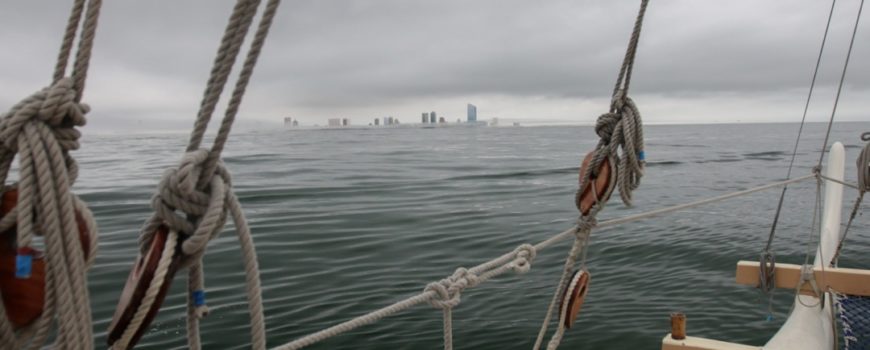 Atlantic City peeking through the dense fog