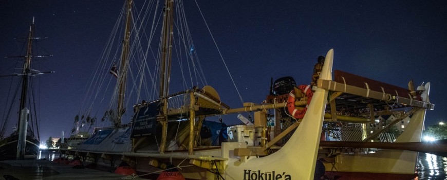 Starry night over Hōkūleʻa in Hampton, Virginia