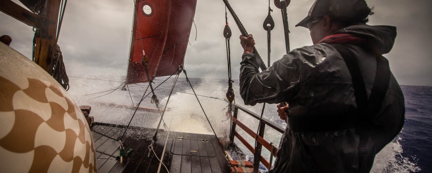 Kawika Crivello hanging on during some daytime squalls.