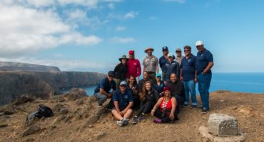 Chumash Nation members, Hikianalia crew, and National Park Service rangers