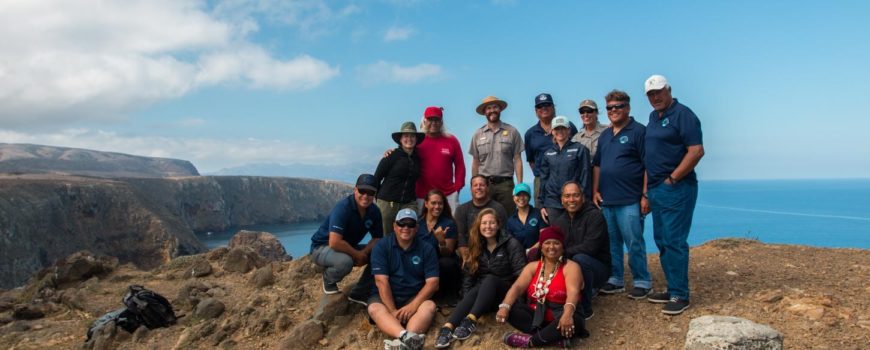 Chumash Nation members, Hikianalia crew, and National Park Service rangers